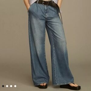 Pilcro Wide Leg High Rise Pleated Jeans